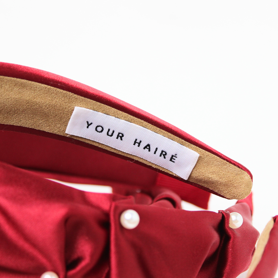 satin red pearl headband