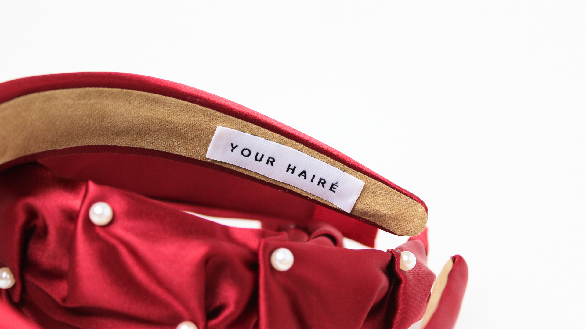 satin red pearl headband